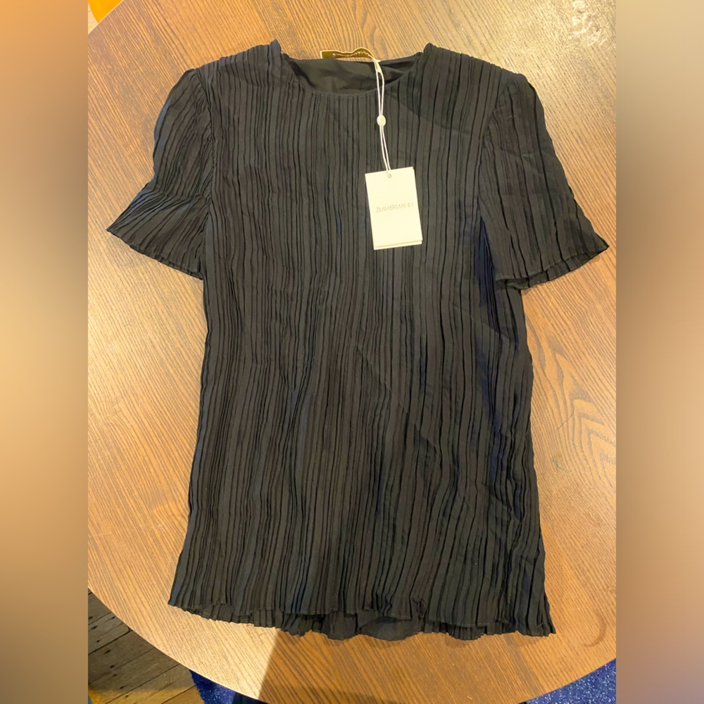ZIMMERMANN NWT Pleated blouse Sz 1 black semi-sheer